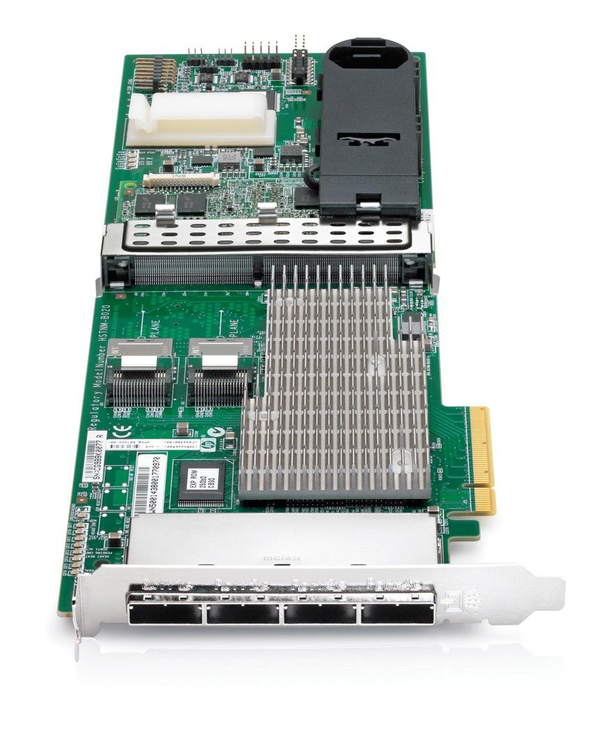 HP Smart Array P812, 1Gb with Flash BWC RAID 0, 1, 1+0, 5, 5+0, 6, 6+0 (24 link: 2 int (SFF8087) x4 wide port connectors, 4 ext (SFF8088) x4 wide port Mini-SAS c