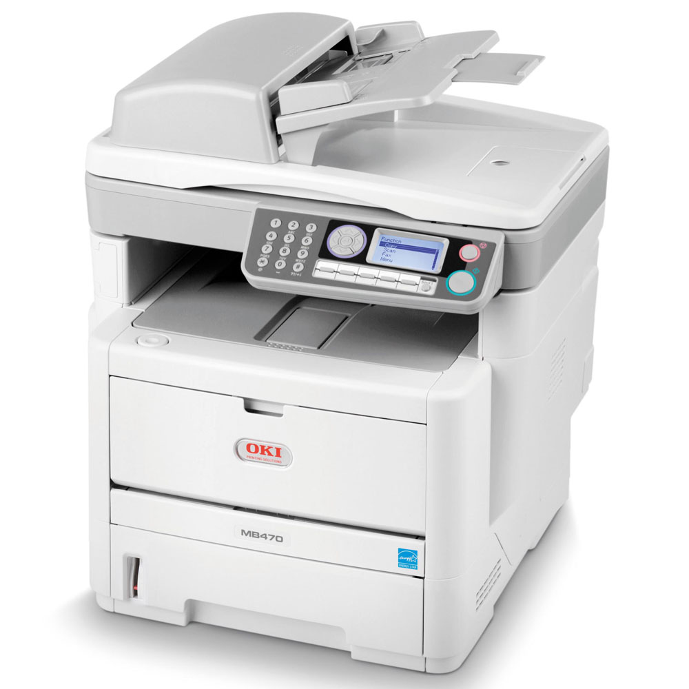   OKI MB470 laser (LED) MFP (p, c, s, f, A4, 1200x1200dpi, 28ppm, 64Mb, 2trays 50+250, ADF 50, Duplex, Parallel, USB, LAN, PS3)